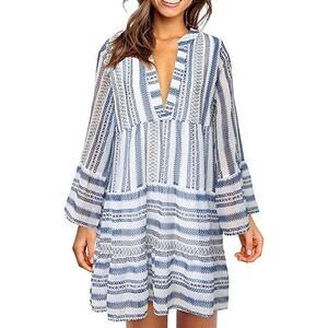 Happy Sailed Womens Long Sleeve V Neck Tunic Dress Swing Party Mid